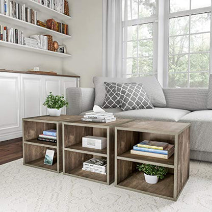 Stackable Cube End Table - Contemporary Minimalist Modular Accent Piece with 2 Shelves for Bedroom, Living Room, or Office by Lavish Home (Gray)