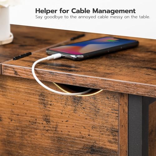 HOOBRO End Table with Charging Station, Narrow Side Table, Flip Top Nightstand with USB Ports and Outlets, Bedside Tables with Shelf for Small Spaces, Living Room, Rustic Brown BF341BZ01 - color: Rustic Brown + Black