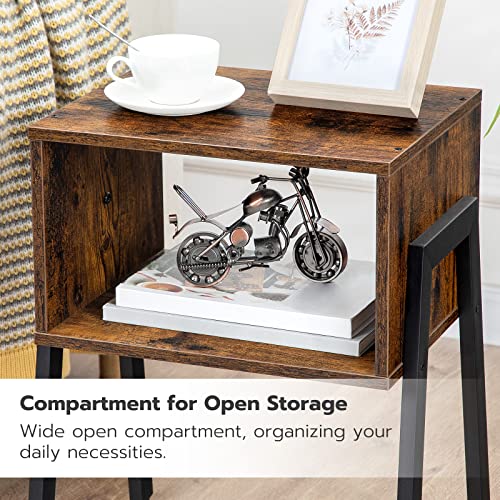 HOOBRO Nightstands Set of 2, Stackable End Tables, Small Side Tables, Bedside Tables with Open Storage Shelf, for Small Spaces, Bedroom, Living Room, Rustic Brown BF38BZP201 - color: Rustic Brown