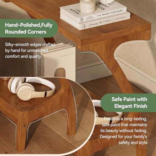 Solid Wood End Table with 2-Tier Storage Shelf, Narrow Side Table for Living Room, Bedroom, Small Spaces, Cherry Wood Paint Finish, Easy Assembly - color: Charred