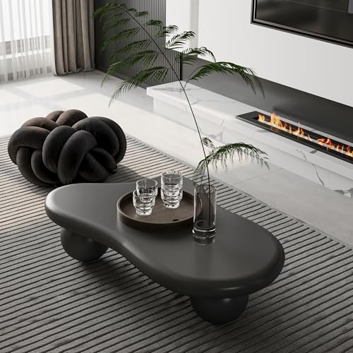 47.2” Cloud Coffee Table with 3 Ball Legs, Modern Irregular Center Table for Living Room, Low Cute Small MDF Tea Table for Bedroom, Space Apartment-Black - color: Cloud -47"black
