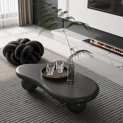47.2” Cloud Coffee Table with 3 Ball Legs, Modern Irregular Center Table for Living Room, Low Cute Small MDF Tea Table for Bedroom, Space Apartment-Black - color: Cloud -47"black