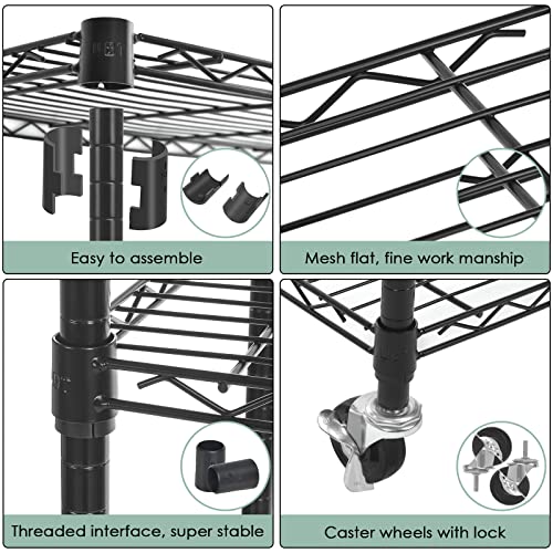 4-Tier Storage Shelves, Heavy Duty Metal Shelves Wire Rack Shelving Unit, Adjustable Shelf with Wheels for Home Office Garage Kitchen Shelf, 36" D x 14" W x 58" H - size: 4tier 36"D x 14"W x 58"H