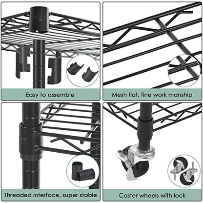 4-Tier Storage Shelves, Heavy Duty Metal Shelves Wire Rack Shelving Unit, Adjustable Shelf with Wheels for Home Office Garage Kitchen Shelf, 36" D x 14" W x 58" H - size: 4tier 36"D x 14"W x 58"H