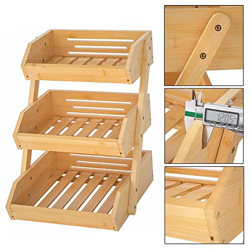 Merysen 3-Tier Bamboo Fruit Basket for Kitchen Countertop, Self-assembly | Large Fruit Holder Stand, Suitable for Bread, Snacks, Vegetables, Produce, Home Storage and Display - size: 3 Tier Bamboo