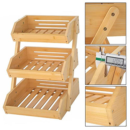 Merysen 3-Tier Bamboo Fruit Basket for Kitchen Countertop, Self-assembly | Large Fruit Holder Stand, Suitable for Bread, Snacks, Vegetables, Produce, Home Storage and Display - size: 3 Tier Bamboo