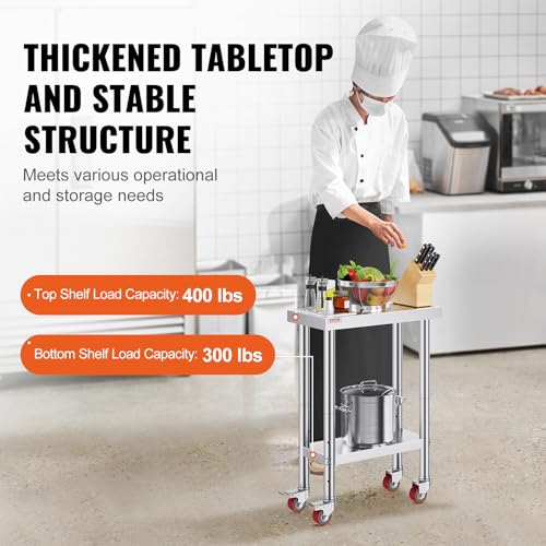 Vevor Stainless Steel Work Table with Wheels 24 x 12 x 32 Inch Prep Table with 4 Casters Heavy Duty Work Table for Commercial Kitchen Restaurant Business : Industrial & Scientific - size: 24*12*34In, style: With Caster