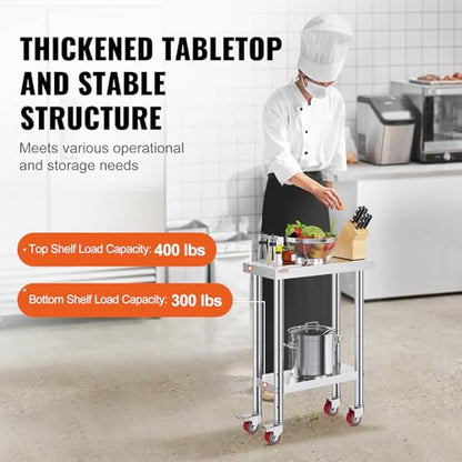 Vevor Stainless Steel Work Table with Wheels 24 x 12 x 32 Inch Prep Table with 4 Casters Heavy Duty Work Table for Commercial Kitchen Restaurant Business : Industrial & Scientific - size: 24*12*34In, style: With Caster