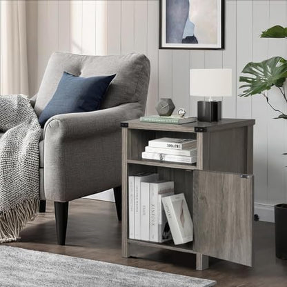 Catrimown Farmhouse Nightstand, Side Table End Table with Barn Door and Shelf,Bed Side Table End Table, Rustic Nightstands Set for Bedroom, Living Room, Grey Wash - color: Gray Wash