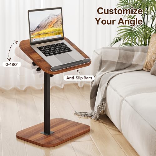 TV Tray Table, C Shaped End Table | Adjustable Height, Flip-Top, Snack Side Table with 360° Swivel and 180° Tilt, for Couch, Sofa, Bed, Recliner, Walnut - color: Walnut