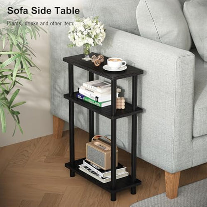 Apicizon Small Narrow Side Table, 3-Tier Skinny End Table with Storage Shelf, Slim Nightstand Bedside Table for Small Spaces, Living Room, Bderoom, Black - color: Black, style: Narrow Side Table