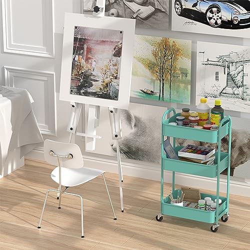 MAX Houser 3-Tier Rolling Utility Cart with Caster Wheels,Easy Assembly, for Kitchen, Bathroom (Turquoise) - color: Turquoise, size: 3-Tier Standard Cart