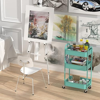 MAX Houser 3-Tier Rolling Utility Cart with Caster Wheels,Easy Assembly, for Kitchen, Bathroom (Turquoise) - color: Turquoise, size: 3-Tier Standard Cart