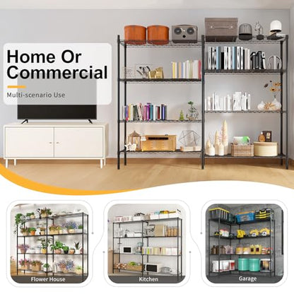5-Tier Wide Wire Shelving Unit, Adjustable Heavy Duty Storage Rack with Leveling Feet, Freestanding Metal Shelves, for Garage Kitchen, Black - color: Black, 4 Tier-49.2"