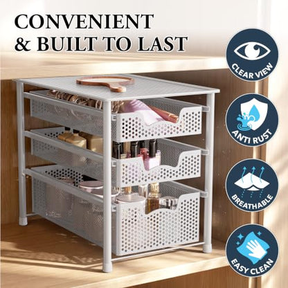 Simple Houseware 3 Tier White Alloy Steel Sliding Basket Organizer Drawer Cabinet - color: White, size: 3-Tier