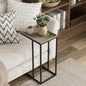 Farmhouse C Shaped End Table with Distressed Beaded Edge Tray Top, Modern Slim Snack Side Table with Metal Base, Black - color: Black, style: Beaded Edge