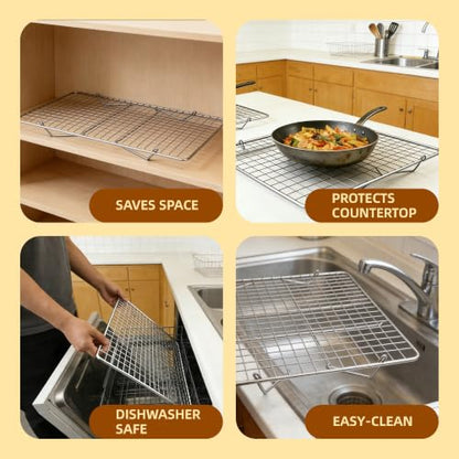 Cooling Rack 16"x10", 3-Tier Stackable & Collapsible Cooling Racks | Cooling Racks for Cooking and Baking, Roasting, Grilling, Oven & Dishwasher Safe (Silver, 3-Tier-SL) - color: Silver, size: 3-Tier-SL