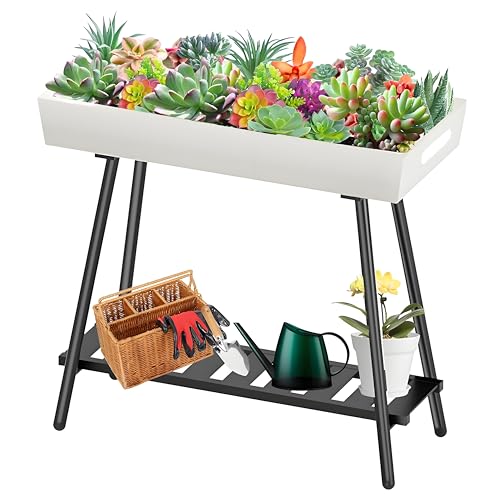 Aluminum Plant Stand Outdoor &Indoor Heavy Duty Flower Rack | with Anti-Fall Top Storage Box, Heavy Duty Multi-Use Plant Rack & Display Shelf for Patio Garden Lawn Balcony Living Room