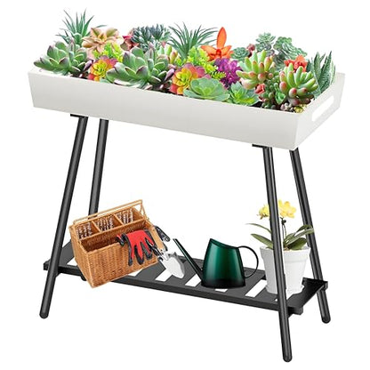 Aluminum Plant Stand Outdoor &Indoor Heavy Duty Flower Rack | with Anti-Fall Top Storage Box, Heavy Duty Multi-Use Plant Rack & Display Shelf for Patio Garden Lawn Balcony Living Room
