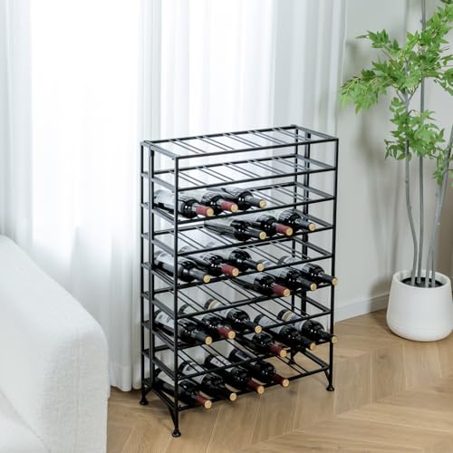 Wine Rack Freestanding Floor,Gray Metal Wine Rack, 9 Tier Wine Stand,Wine Storage Holds up to 54 Bottles,No Assembly Required - color: Black