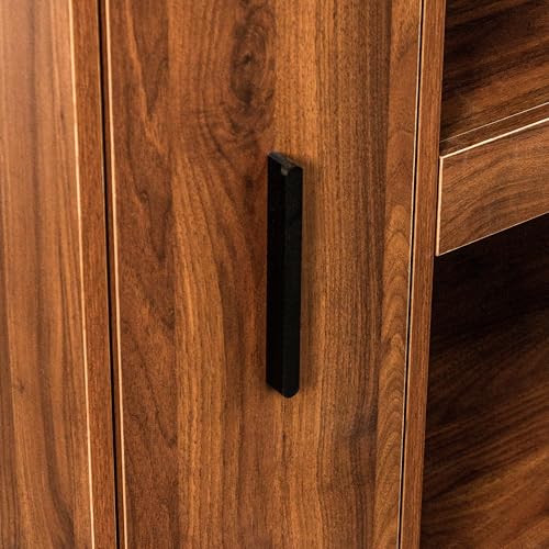 70.87" Tall Kitchen Pantry Storage Cabinet with Pull-Out Shelf, Glass Doors, 2 Drawers & Side Shelves, Freestanding Wood Hutch Cupboard with Microwave Stand for Dining Room, Coffee Bar, Walnut - color: 04 Walnut