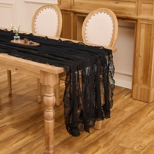 Floral Embroidered Lace Tablecloth Table Cover (Black, 95”x55”, Rectangular) - color: Black, size: 95" x 55" (Rectangular)