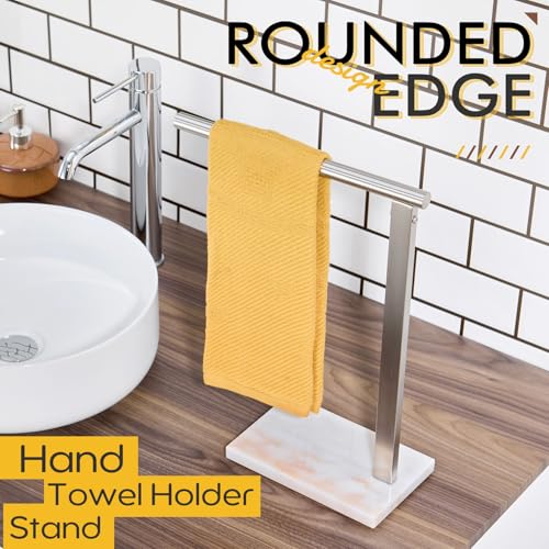 KOKOSIRI Hand Towel Holder Standing Towel Rack with Steady Marble Base for Bathroom Vanity Countertop, Brushed Stainless Steel 15.7'' Height THS0006-BR - color: Brushed Nickel, size: 1-Bar
