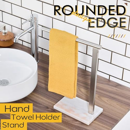 KOKOSIRI Hand Towel Holder Standing Towel Rack with Steady Marble Base for Bathroom Vanity Countertop, Brushed Stainless Steel 15.7'' Height THS0006-BR - color: Brushed Nickel, size: 1-Bar