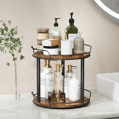 LAMU 9'' Wood Lazy Susan Turntable Organizer for Cabinet, 2 Tier Lazy Susan Spice Rack Organizer for Kitchen, Table Top, Countertop, Pantry, Medicine Organizer - size: 9 inches 2 Tier