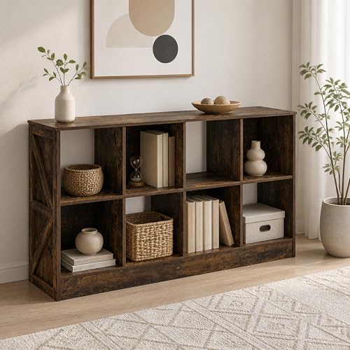 8-Cube Farmhouse Bookcase, Display Bookshelf, Book Shelf, 11.8 x 47.6 x 26.8, for Bedroom, Living Room, Home Office, Amber Pine - color: Amber Pine, size: 8 Cube