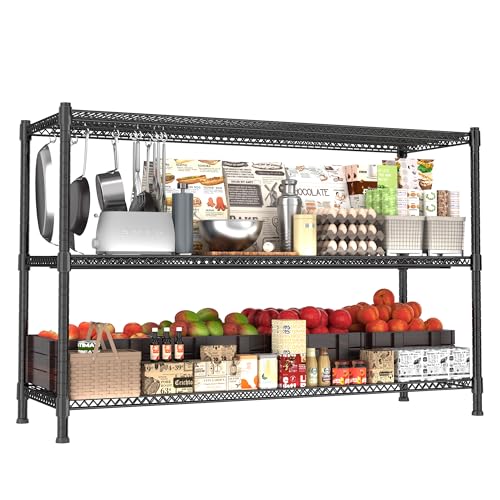 Heavy Duty Shelving, 47.6" H Garage Shelving Unit with Leveling Feet, 3-Tier Adjustable Garage Storage Shelves Metal Rack, Industrial Shelving for Warehaouse Storage, 60" W x 24" D x 47.6" H, Black - color: Black, size: 24D x 60W x 47.6H (3Tier)