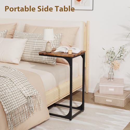 C Shaped End Tables Couch Table TV Trays Set of 2, 11.8" Wide, Rustic Brown | Small Thin Side Table Skinny Slide Under Couch Tray Tables for Sofa Bedroom Small Space - color: Rustic Brown, size: 11.8" Width