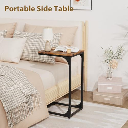 C Shaped End Tables Couch Table TV Trays Set of 2, 11.8" Wide, Rustic Brown | Small Thin Side Table Skinny Slide Under Couch Tray Tables for Sofa Bedroom Small Space - color: Rustic Brown, size: 11.8" Width