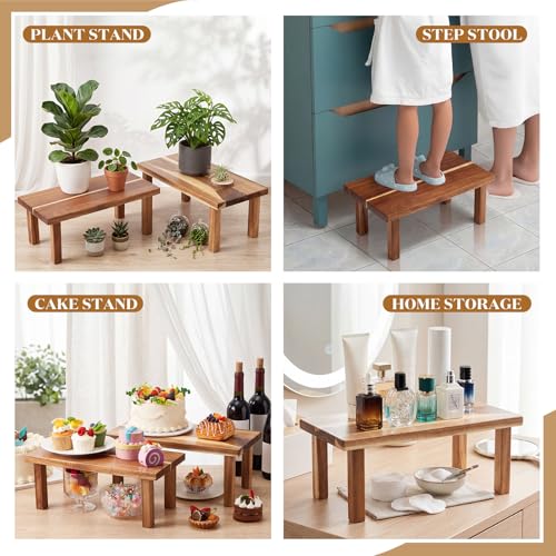 RattanView 2 Pcs Extra Large 16 Inches 15 Inches Acacia Wooden Riser Wooden Countertop Organizer Display Shelf for Top of Desk Home Office Bathroom Coffee Table Display Stand - size: 15×7.5×6 ,16×8×6.5 Inches