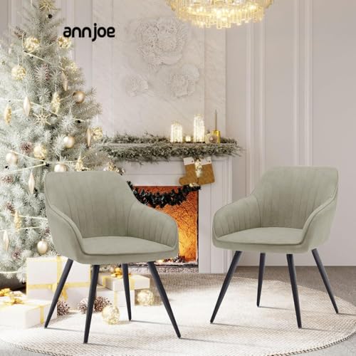 annjoe Faux Suede Accent Chair Arm Chairs Living Room Chairs Leisure Chair Upholstered Chair with Metal Legs Set of 2 for Home Kitchen Office Bistro Cafe - color: Gray Green