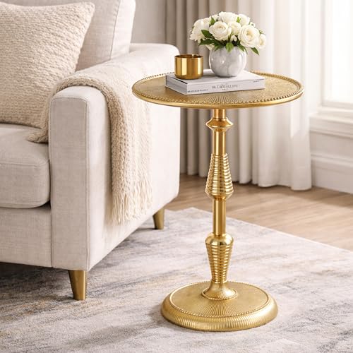 CLEENTABLE Modern Round Gold End Table - 15" Width x 21" Height Metal Side Table for Living Room, Bedroom & Small Spaces - Luxury Gold Finish Accent Table - color: Gold, size: 15" x 21" - Inch
