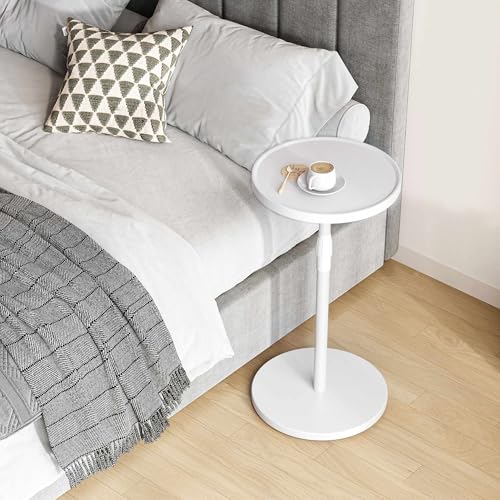 Adjustable Round Side Table, Small End Table, Pedestal Drink Table for Small Spaces, Tall Round Nightstand for Living Room Bedroom Sofa Couch, White ET-010WW - color: White
