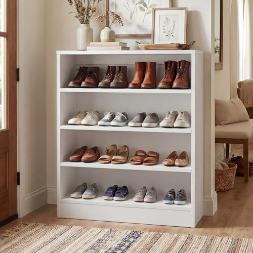 Homieasy Shoe Cabinet, 5-Tier Modern Wood Shoe Storage Organizer with 3 Adjustable Shelves for Entryway, Multi-Purpose Display Shelf & Storage Cabinet for Living Room, Bedroom, White - color: White, size: 5-Tier