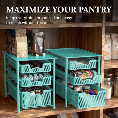 Simple Houseware Stackable 3 Tier Sliding Basket Organizer Drawer, Turquoise - color: Turquoise, size: 3-Tier
