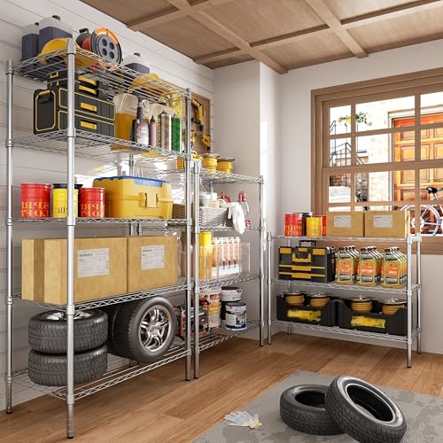 Auslar 3-Tier Heavy Duty Wire Shelving, Adjustable Storage Rack, Chrome | 14"D x 36"W x 36"H, Metal Standing Shelving Units, 750 lbs Capacity, for Garage Kitchen Pantry Basement Bathroom Laundry - size: 3 Tier