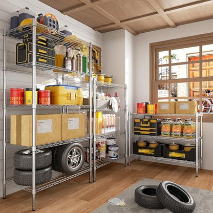 Auslar 4-Tier Heavy Duty Wire Shelving, Adjustable Storage Rack, Chrome | 14"D x 36"W x 54"H, Metal Organizer, 1400 lbs Capacity, for Garage Kitchen Pantry Basement Bathroom Laundry - size: 4 Tier