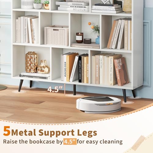 Tangkula 10-Cube Bookcase, Modern 47”L Storage Bookshelf with 5 Tapered Metal Legs & 2 Anti-Tip Kit, Freestanding Display Rack for Living Room, Study Room (White, 10-Cube) - size: Standard 10-Cube