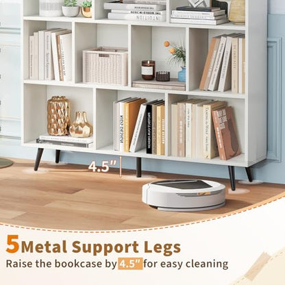Tangkula 10-Cube Bookcase, Modern 47”L Storage Bookshelf with 5 Tapered Metal Legs & 2 Anti-Tip Kit, Freestanding Display Rack for Living Room, Study Room (White, 10-Cube) - size: Standard 10-Cube