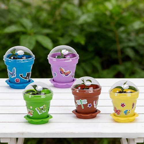 25 Packs Cupcake Plant Nursery Pots with Humidity Dome, Small Plastic Flower Plant Pots with 20 Sheet Stickers, Seeds Starter Pot Flower Planting Container for Seedlings Succulent Display (Mix Colors) - color: 25 Packs With 20 Sheet Stickers