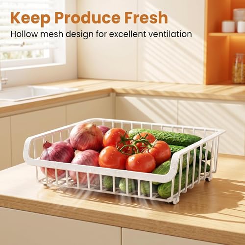 3-Tier Rolling Pantry Floor Organizer and Storage Cart with Lockable Wheels, Heavy-Duty Stackable Wire Baskets, Multi-Purpose Kitchen Storage Rack for Fruits, Snacks, Onions, Potatoes & Pantry Shelves
