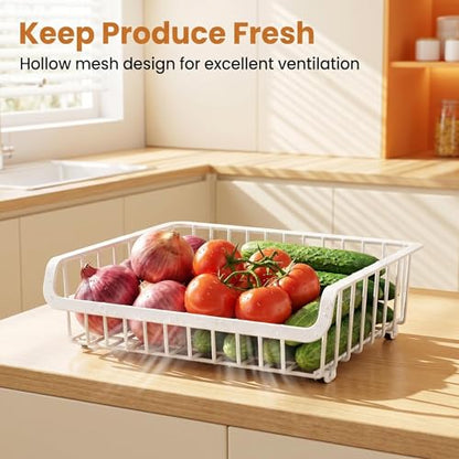 3-Tier Rolling Pantry Floor Organizer and Storage Cart with Lockable Wheels, Heavy-Duty Stackable Wire Baskets, Multi-Purpose Kitchen Storage Rack for Fruits, Snacks, Onions, Potatoes & Pantry Shelves