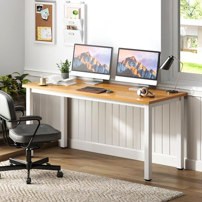 Need 54.3 Inch Large Computer Desk, Teak Wooden Top with White Metal Frame | Simple Style, Home Office, Basic Sturdy Writing Table, Study Student, Adjustable Feet, Water-Resistant, Easy Assembly - color: Teak & White, size: 54 inches