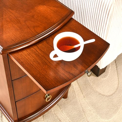Narrow End Side Table with 3-Drawer and Pull-Out Tray, No-Tools Assembly Beside Table for Living Room, Slim Nightstand with Wood Legs, Sofa Side Tables, 23”W x 22”L x 22.6”H Caramel Brown BG-A1569-MG - style: 1*End Table with 3 Drawers