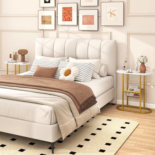 Giantex Oval Narrow Side Table, Set of 2 Small End Table with Magazine Rack Sling Holder Pouch, Modern Slim Nightstand, Bedside Tables for Living Room Bedroom Couch Small Spaces, White & Gold - color: White & Gold