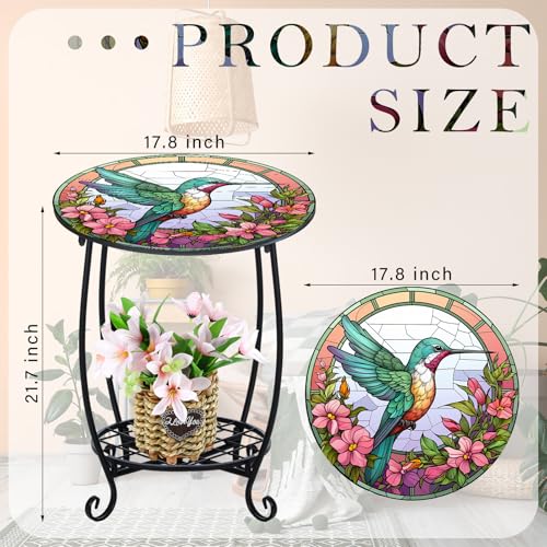 Cinnvoice Outdoor Side Table Round Small Mosaic Patio Accent Indoor End Plant Coffee Tea Table for Yard Patio Porch Garden Living Room, Bedroom(Hummingbird Style,18 Inch) - size: 18 Inch, style: Hummingbird Style